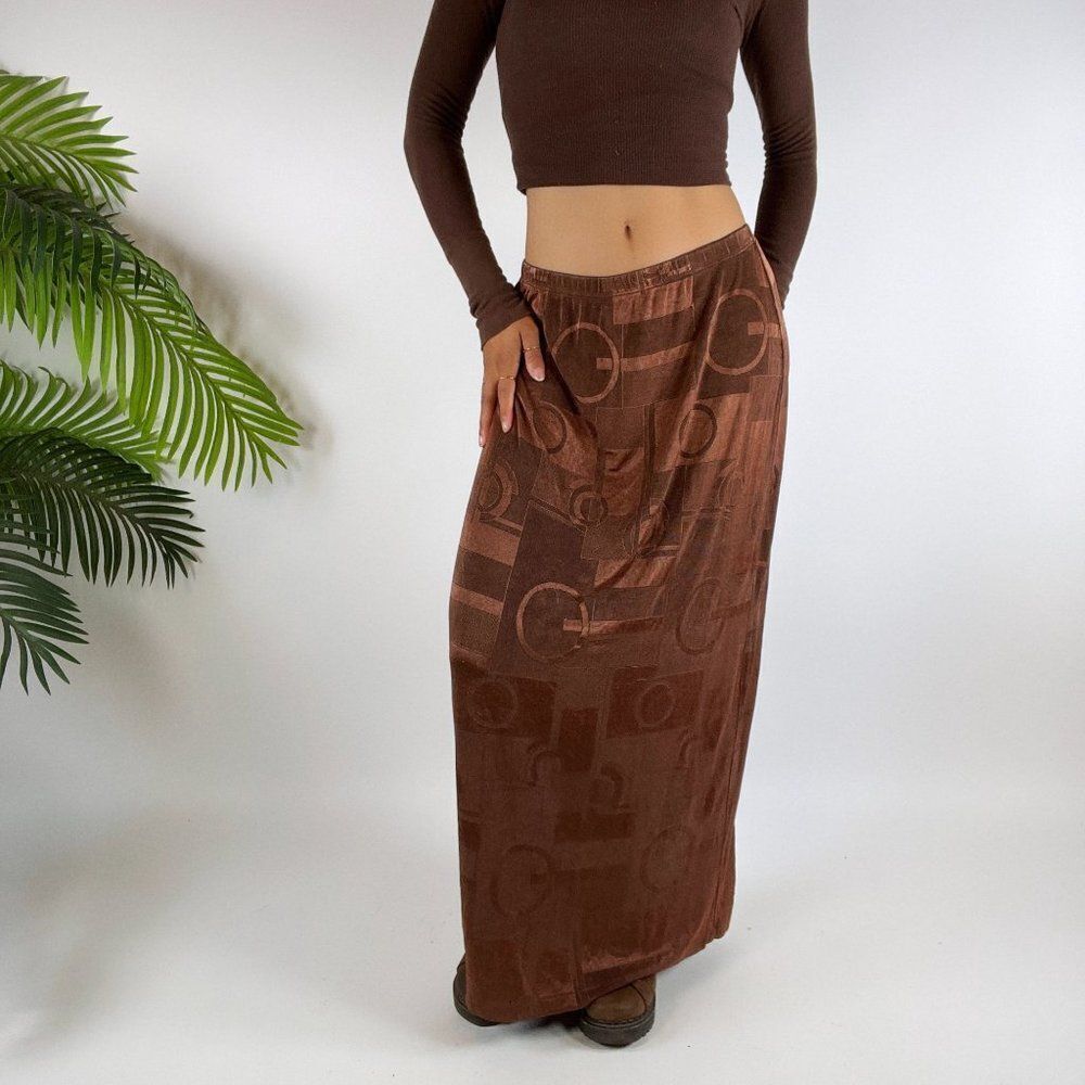 Vintage 90s Fairy Grunge Brown Boho Patchwork Slinky Maxi Skirt / Size: 1x